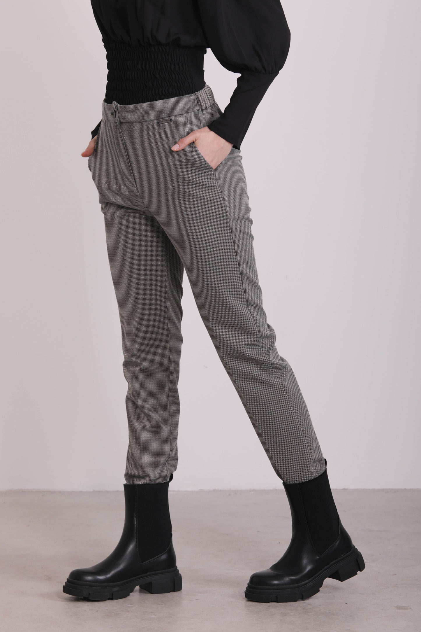 PANTALONE SIGARETTA PIED DE POULE IN LUREX