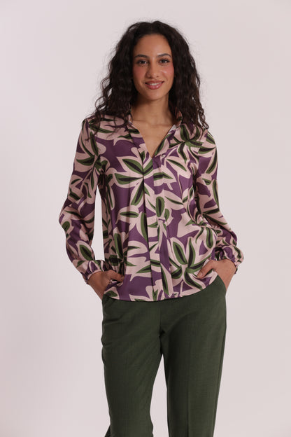 BLUSA SCOLLO A V FANTASIA BOTANICA