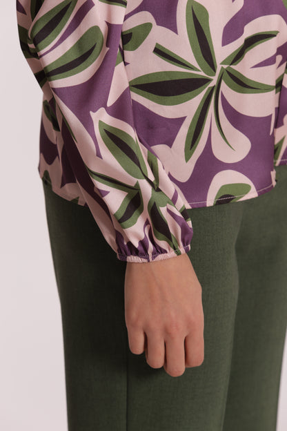 BLUSA SCOLLO A V FANTASIA BOTANICA