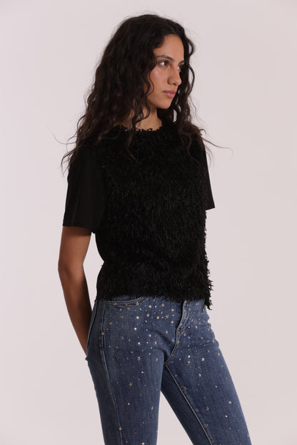 T-SHIRT CON FRANGE INCRESPATE