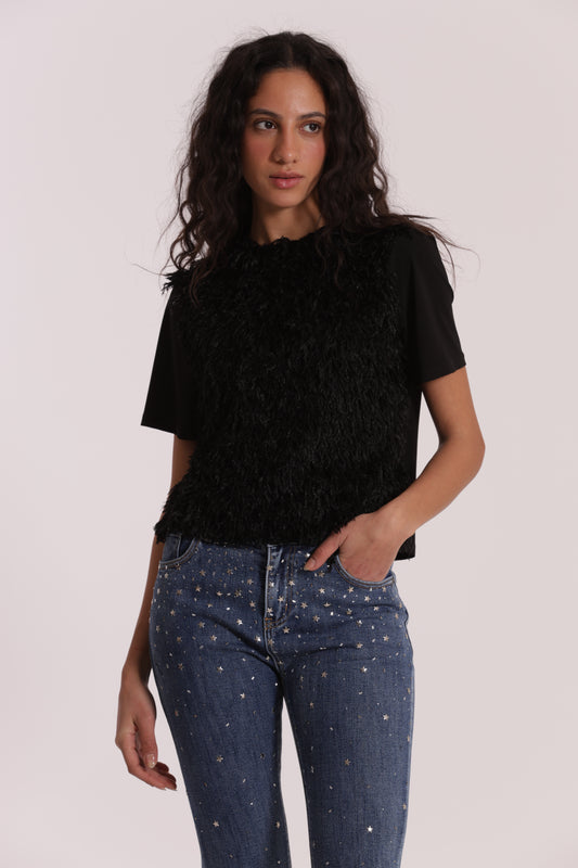 T-SHIRT CON FRANGE INCRESPATE