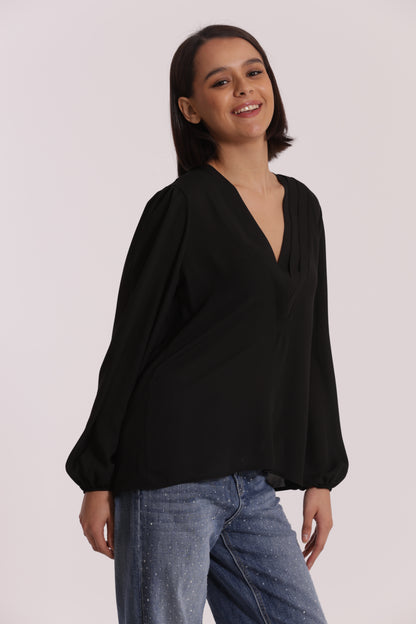 BLUSA SCOLLO A V CON DETTAGLIO SU COLLO