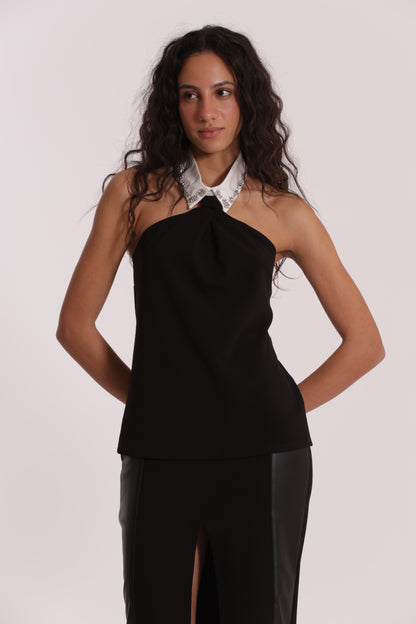 TOP CON COLLETTO DI STRASS