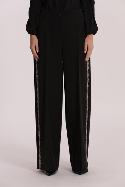 PANTALONE PALAZZO CON PASSAMANERIA RICAMATA