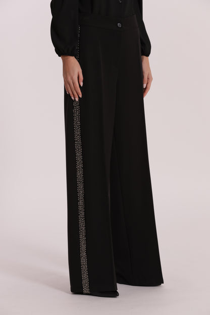 PANTALONE PALAZZO CON PASSAMANERIA RICAMATA