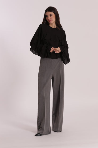 PANTALONE PALAZZO CON PASSAMANERIA RICAMATA