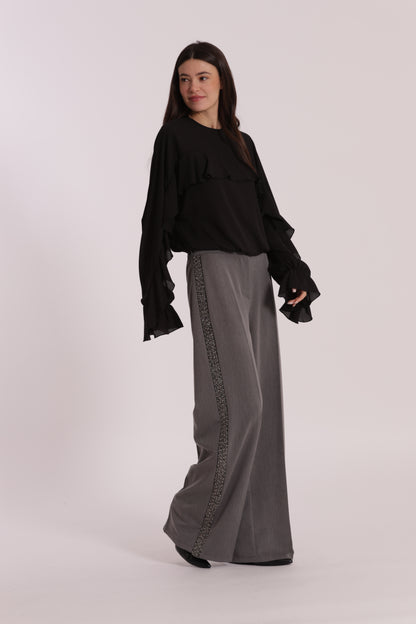 PANTALONE PALAZZO CON PASSAMANERIA RICAMATA