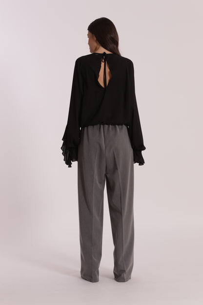 PANTALONE PALAZZO CON PASSAMANERIA RICAMATA