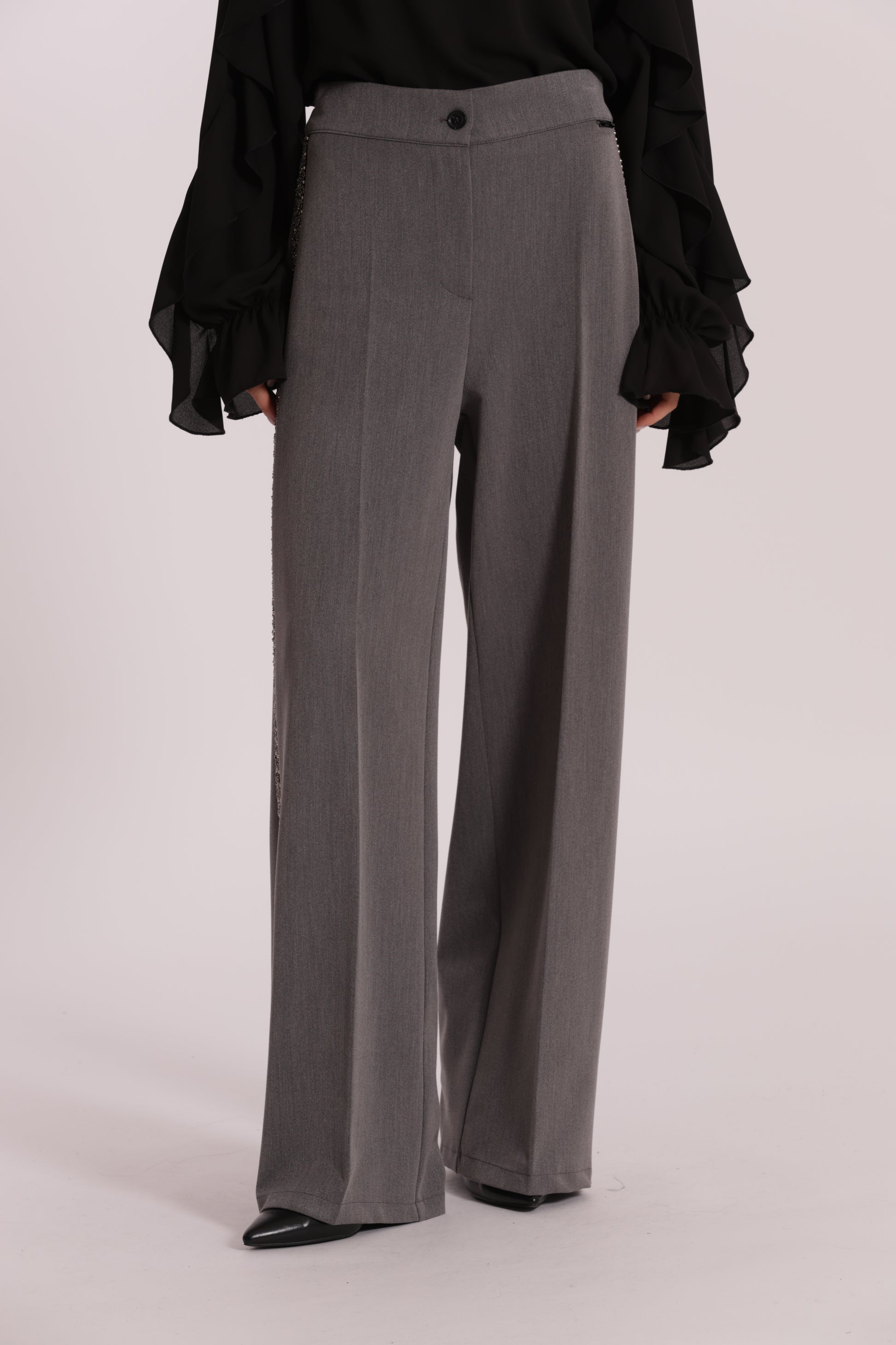 PANTALONE PALAZZO CON PASSAMANERIA RICAMATA