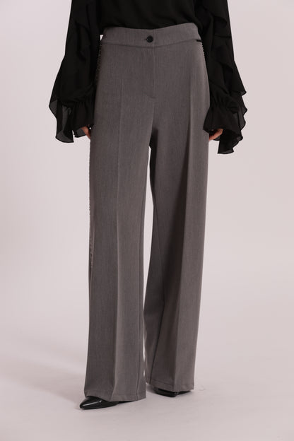 PANTALONE PALAZZO CON PASSAMANERIA RICAMATA