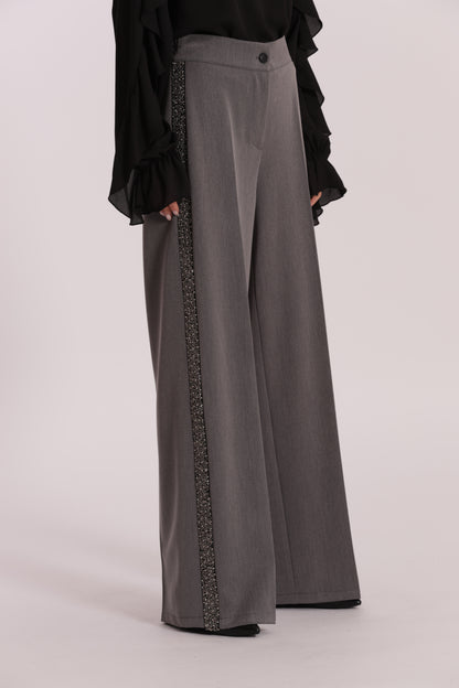 PANTALONE PALAZZO CON PASSAMANERIA RICAMATA