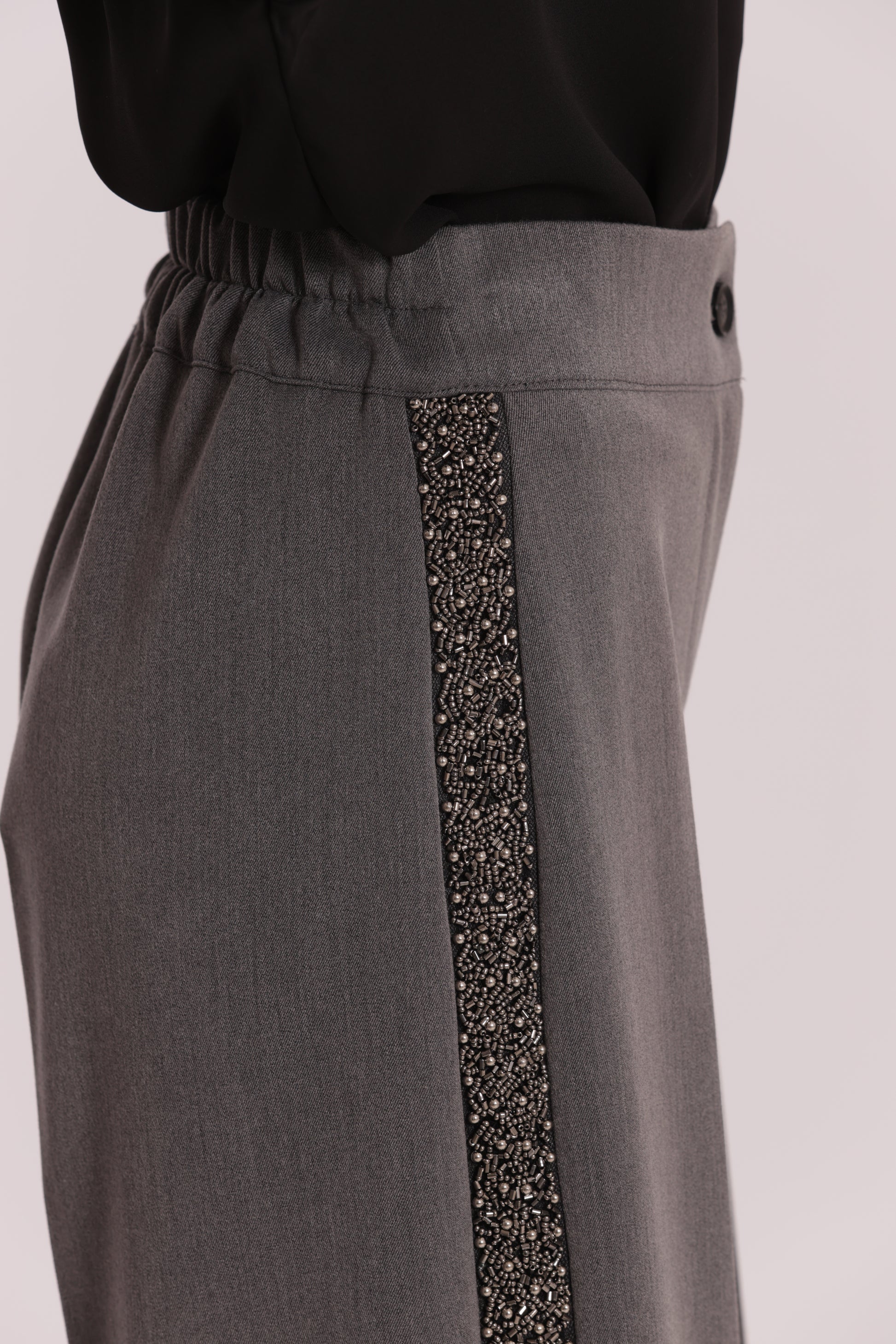 PANTALONE PALAZZO CON PASSAMANERIA RICAMATA
