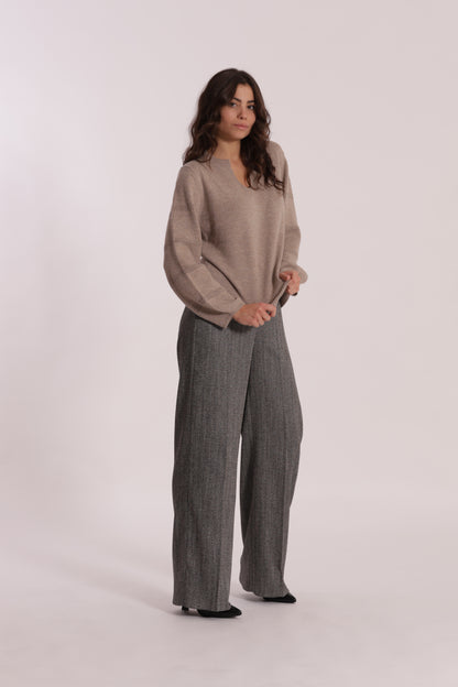 PANTALONE PALAZZO TESSUTO SPIGATO DETTAGLI IN SIMIL PELLE