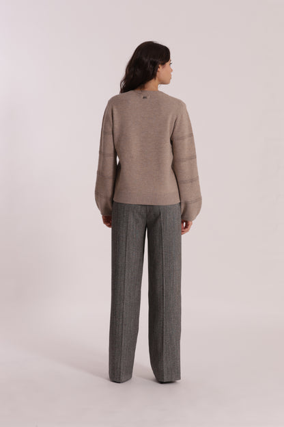 PANTALONE PALAZZO TESSUTO SPIGATO DETTAGLI IN SIMIL PELLE