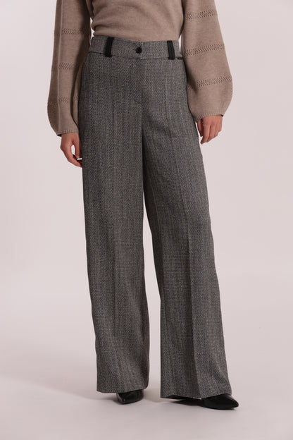 PANTALONE PALAZZO TESSUTO SPIGATO DETTAGLI IN SIMIL PELLE