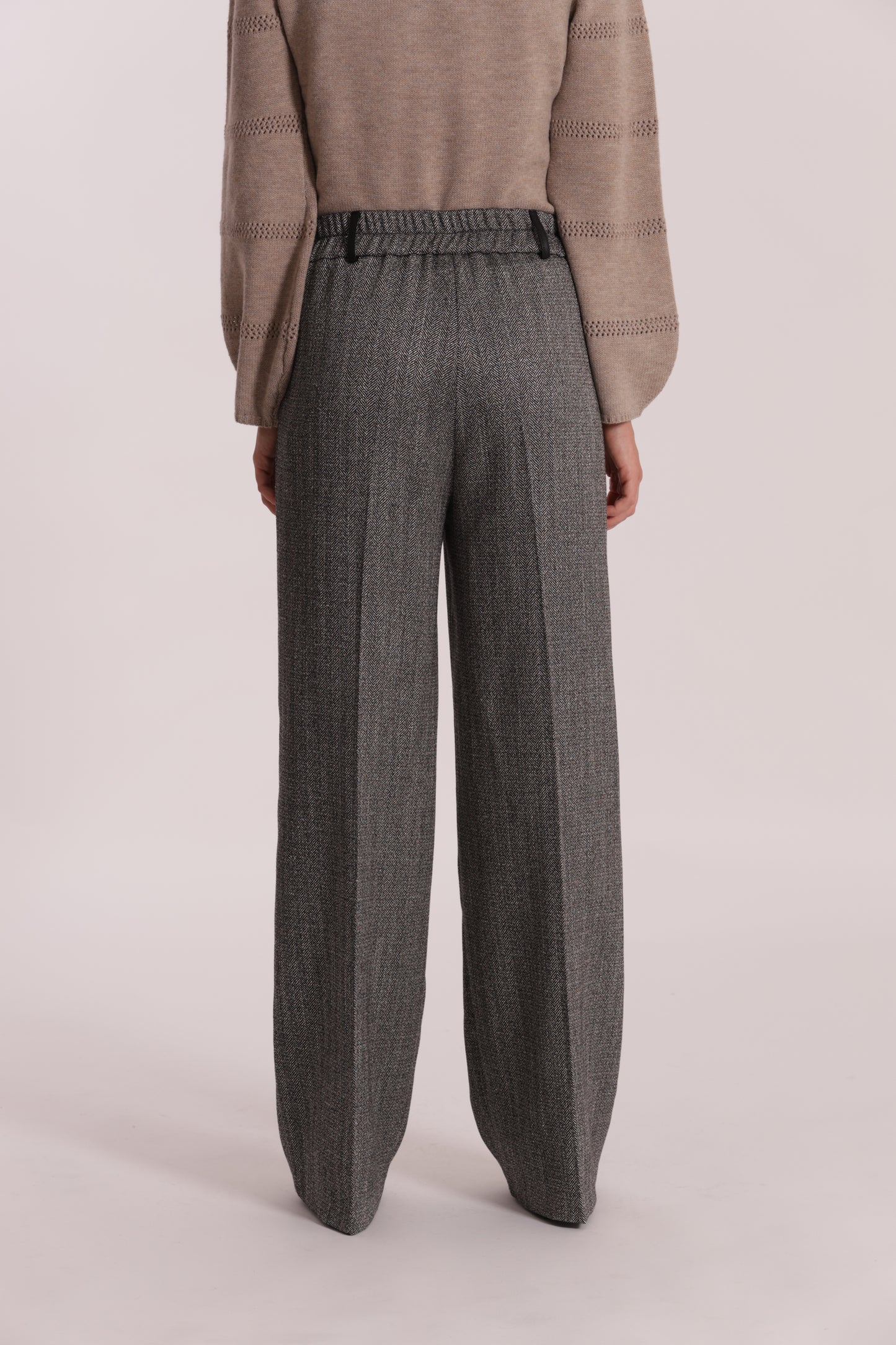 PANTALONE PALAZZO TESSUTO SPIGATO DETTAGLI IN SIMIL PELLE