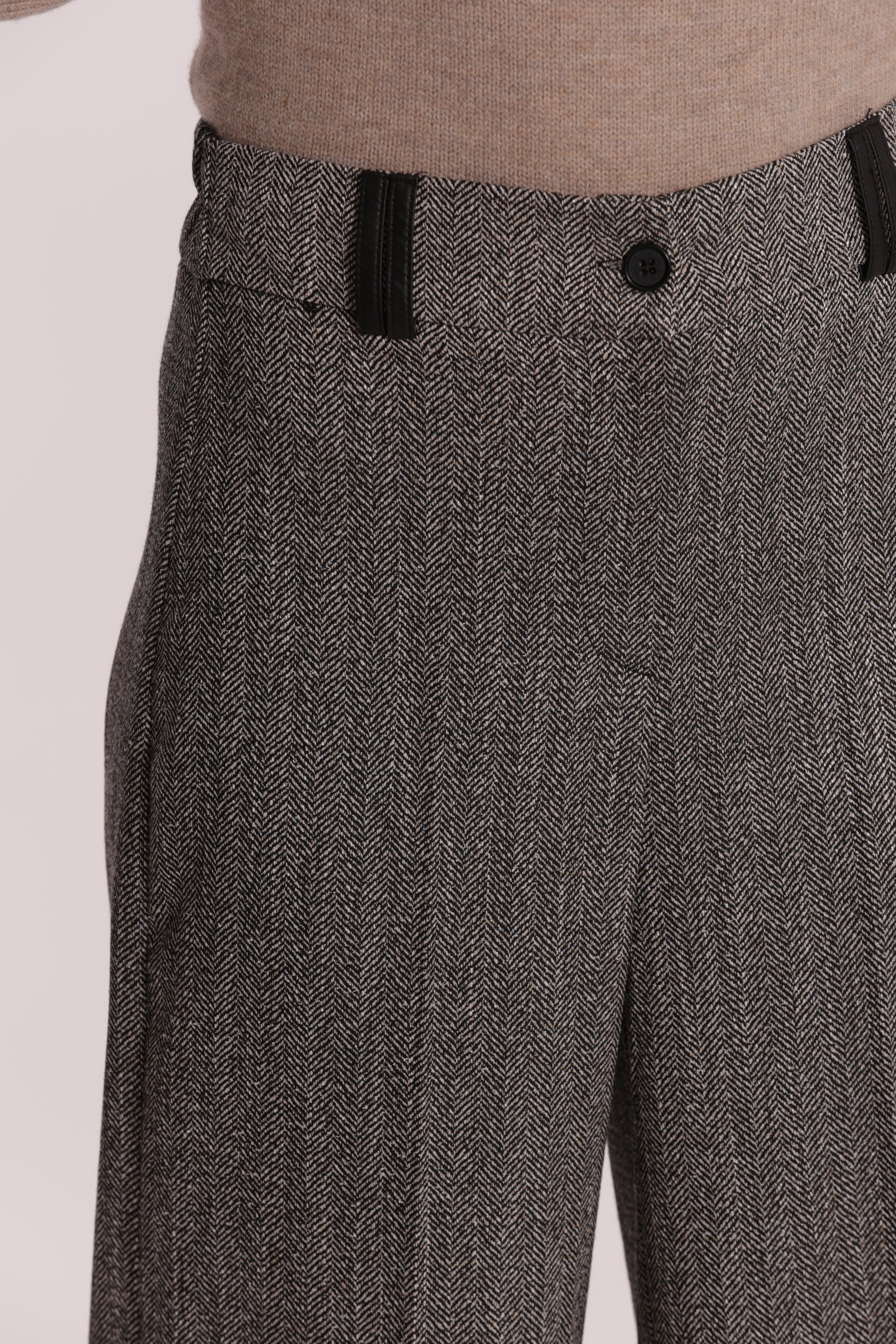 PANTALONE PALAZZO TESSUTO SPIGATO DETTAGLI IN SIMIL PELLE