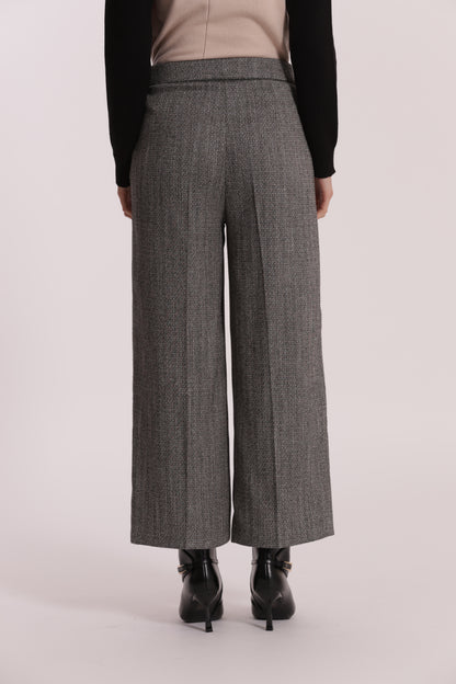 PANTALONE CROPPED TESSUTO SPIGATO DETTAGLI IN SIMIL PELLE