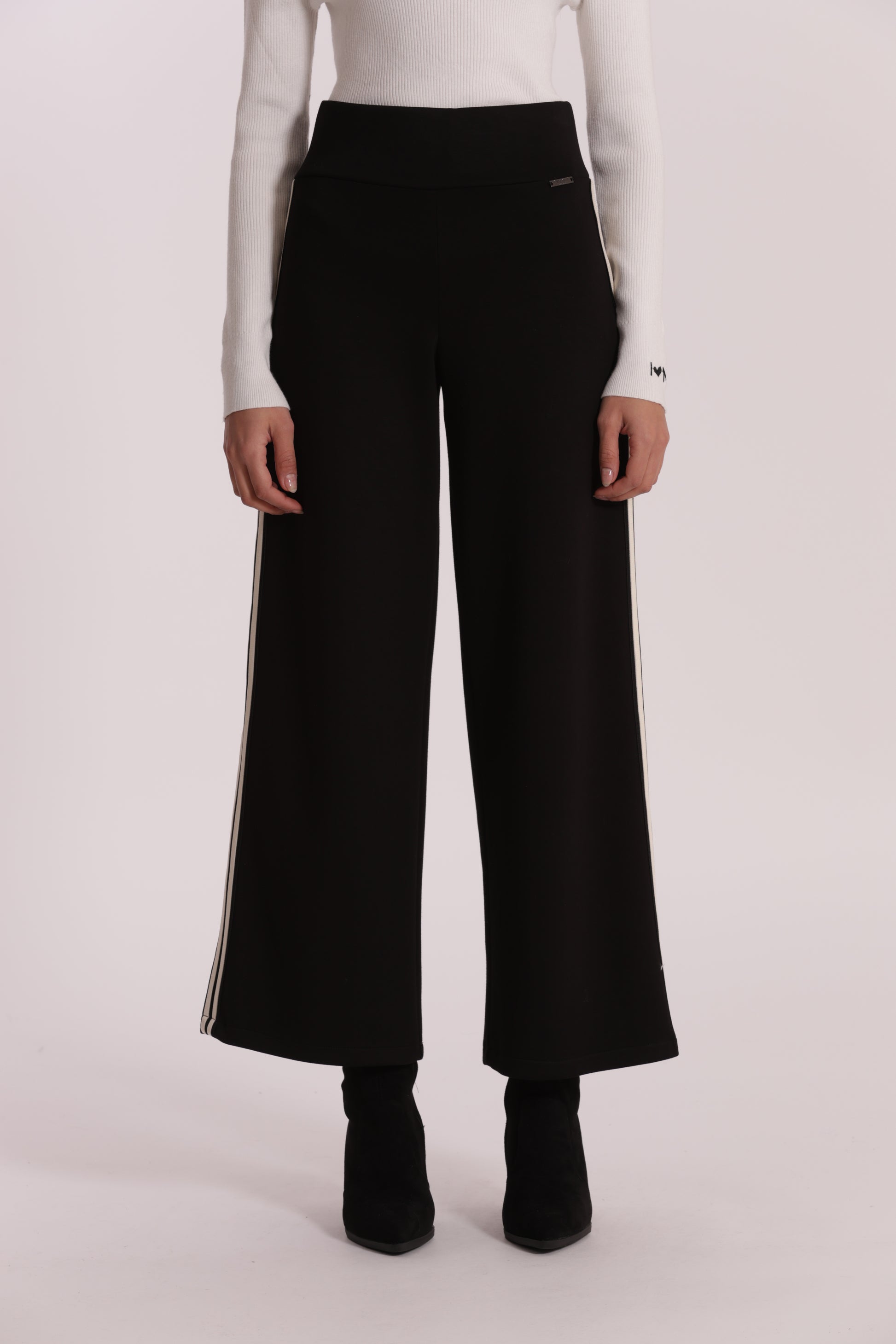 PANTALONE PALAZZO IN NEOPRENE CON PASSAMNERIA