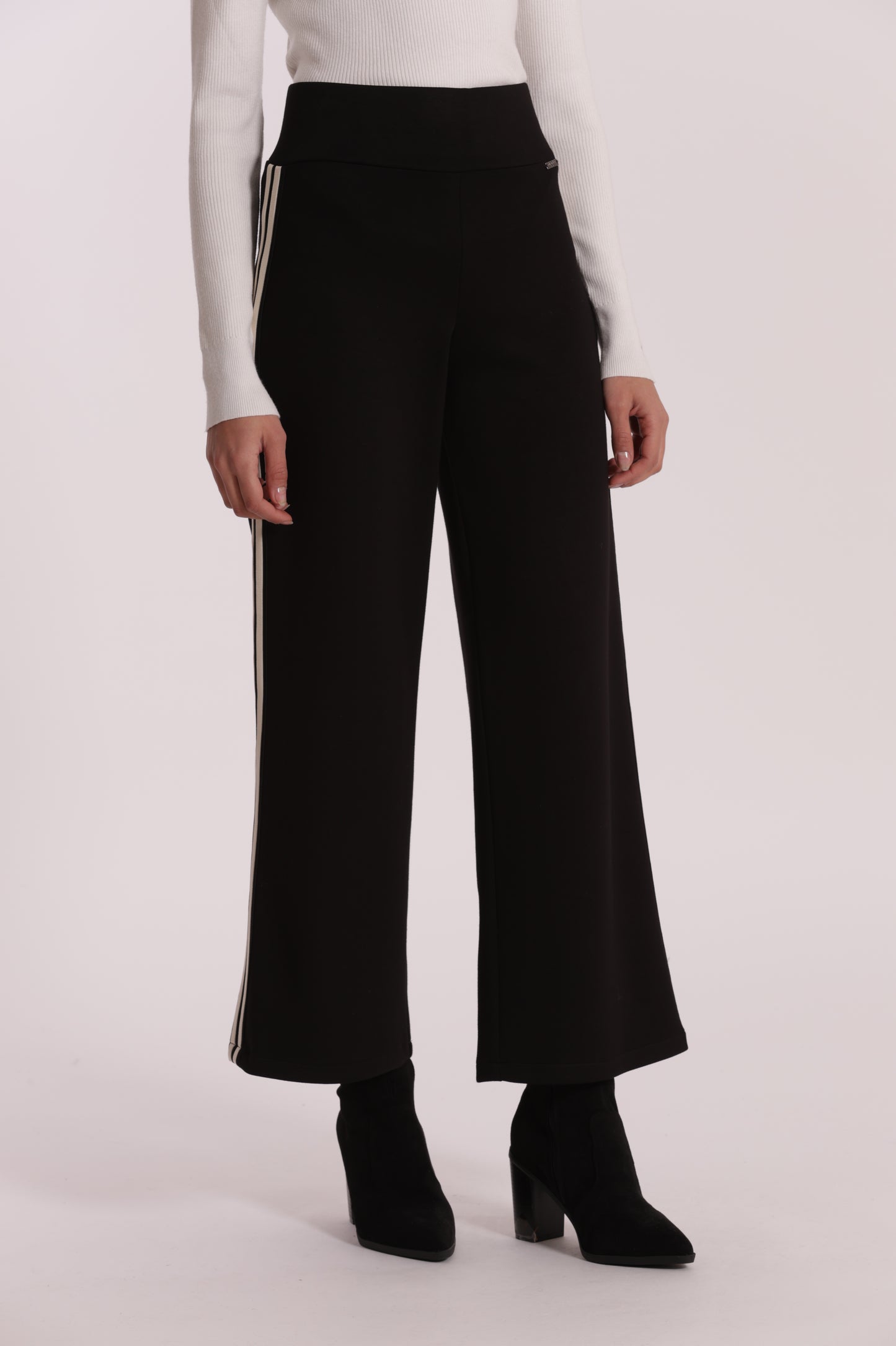 PANTALONE PALAZZO IN NEOPRENE CON PASSAMNERIA