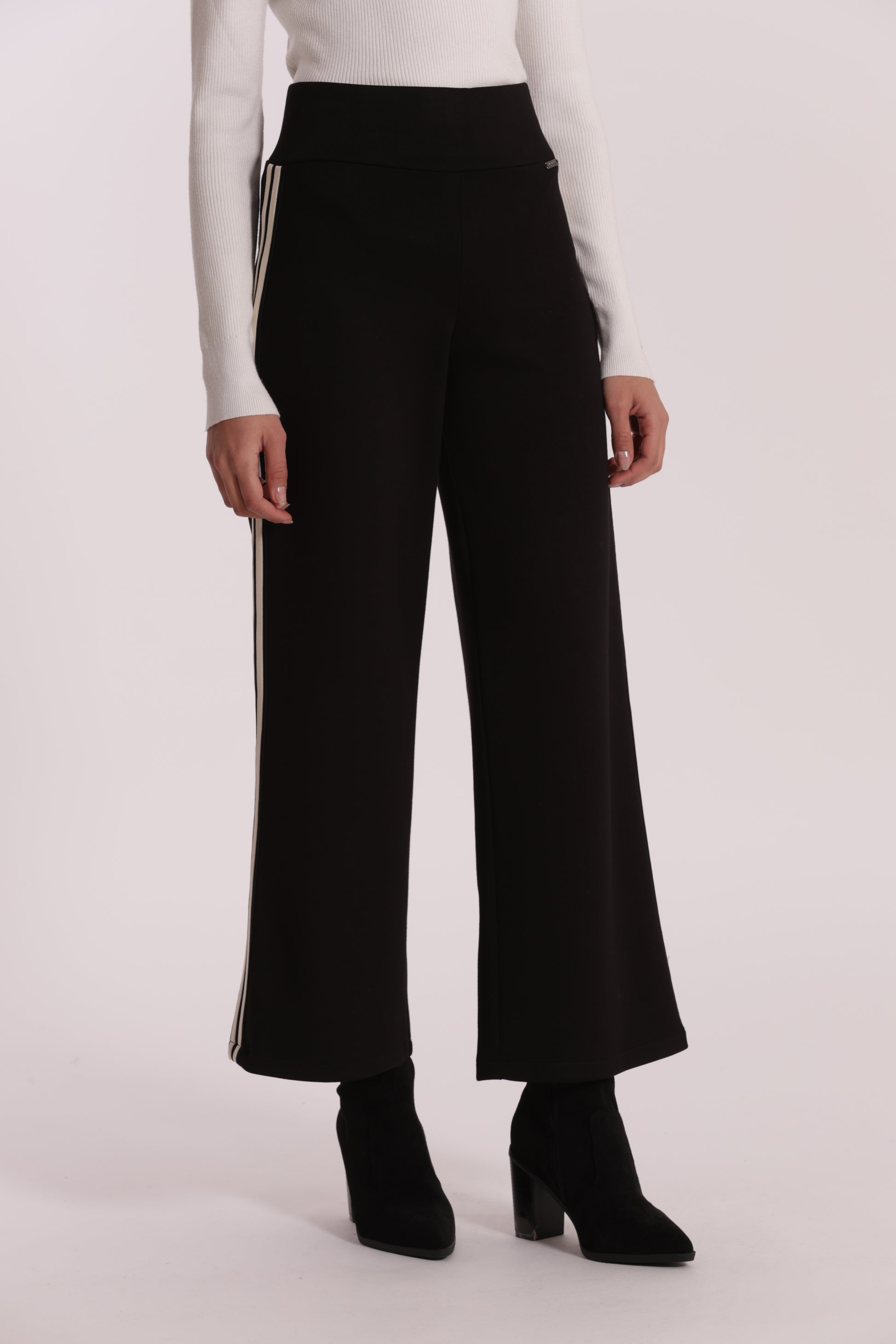 PANTALONE PALAZZO IN NEOPRENE CON PASSAMNERIA