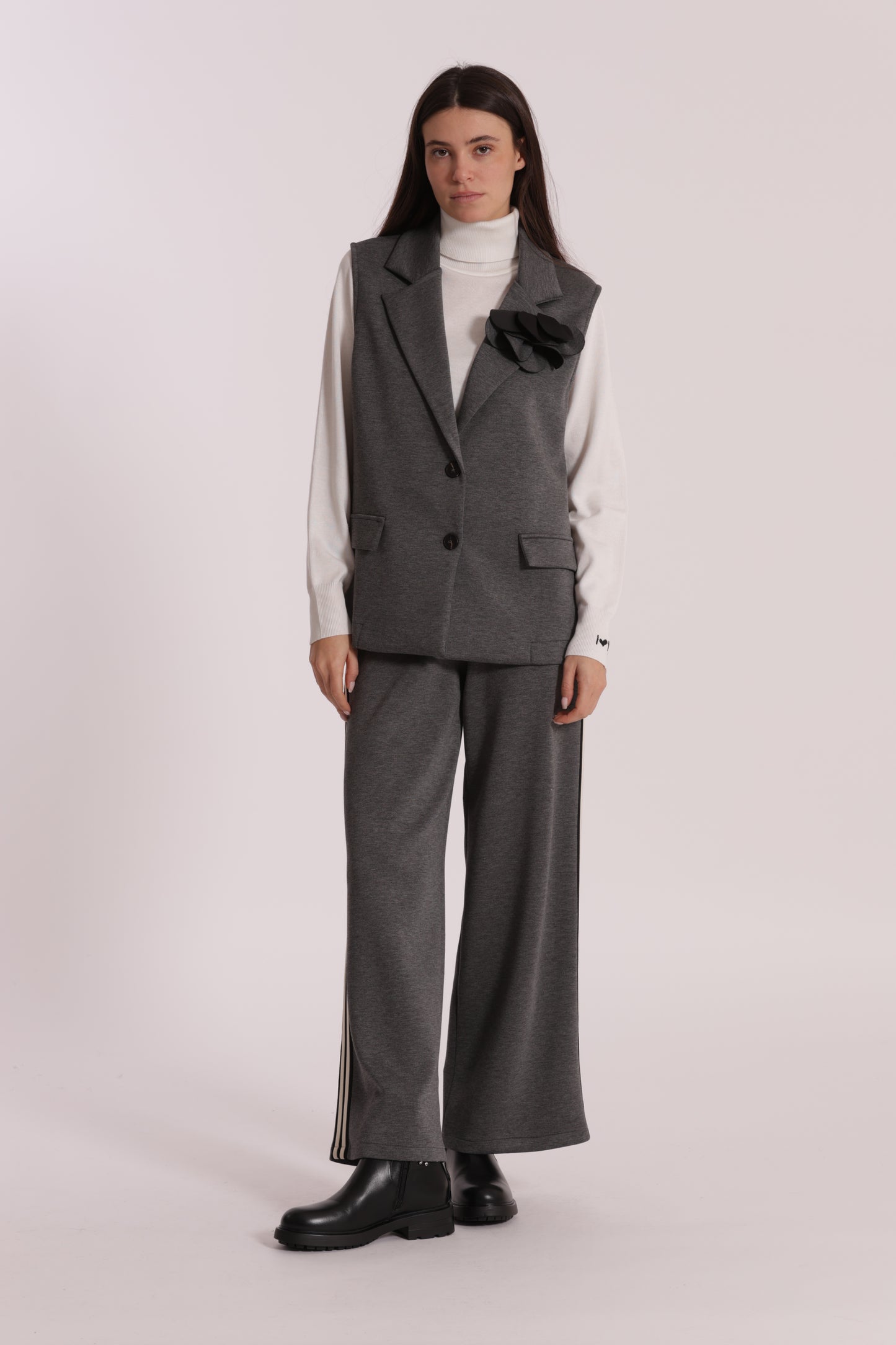 PANTALONE PALAZZO IN NEOPRENE CON PASSAMNERIA