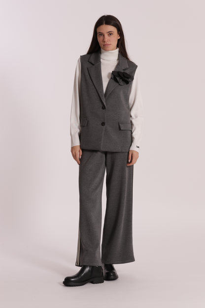 PANTALONE PALAZZO IN NEOPRENE CON PASSAMNERIA