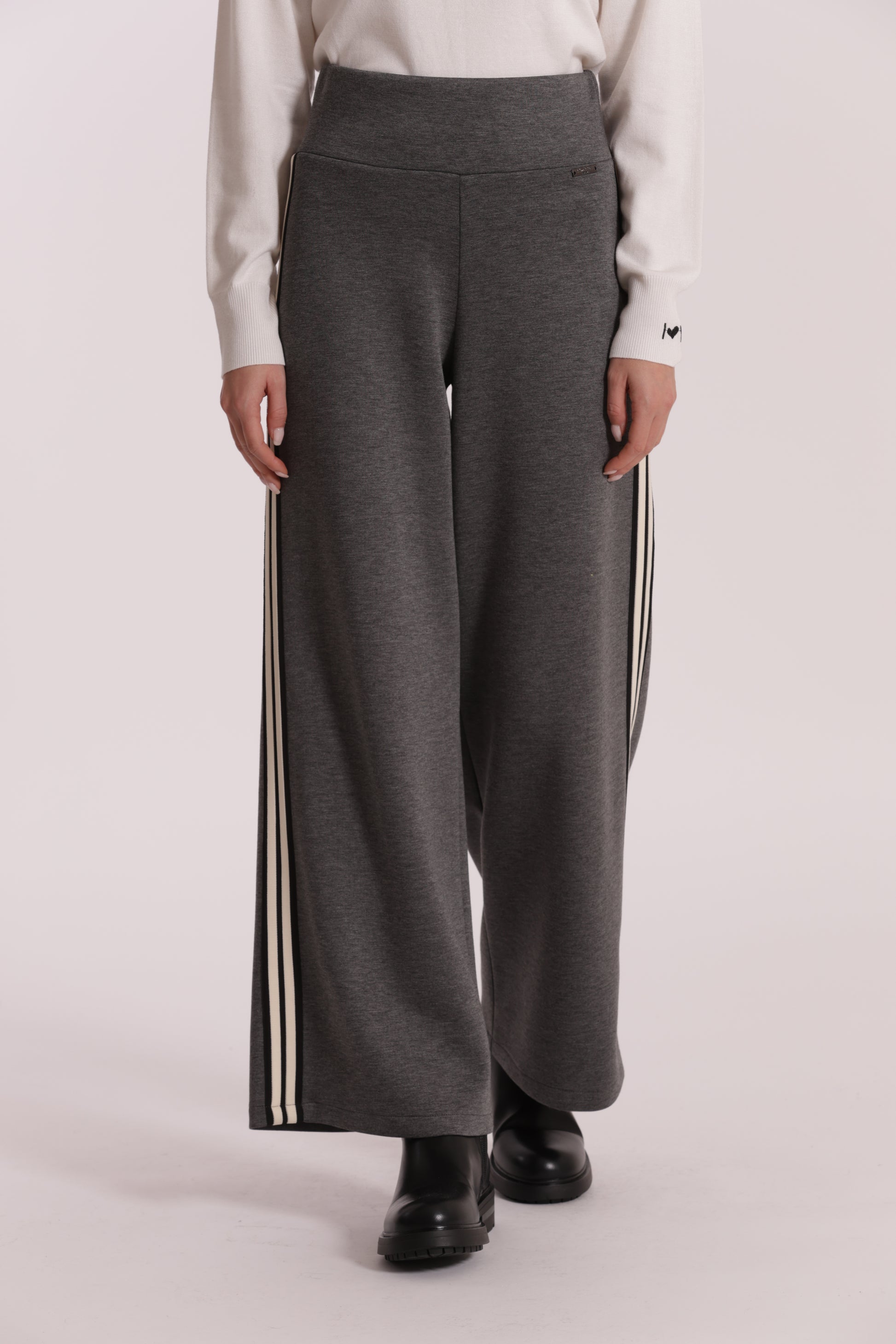 PANTALONE PALAZZO IN NEOPRENE CON PASSAMNERIA