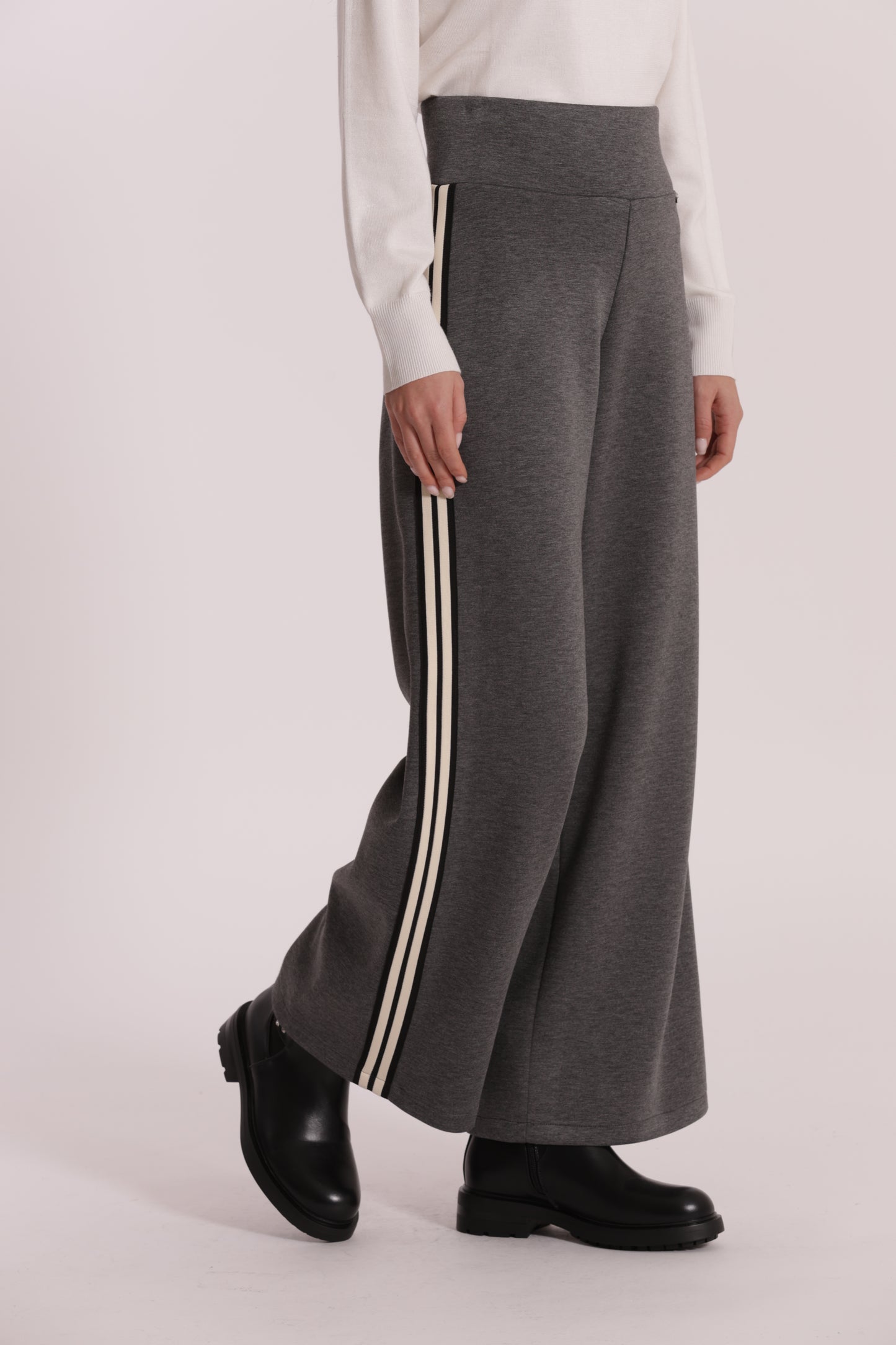 PANTALONE PALAZZO IN NEOPRENE CON PASSAMNERIA