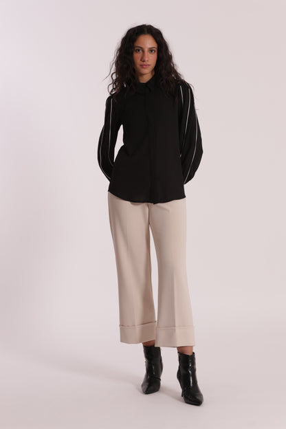 PANTALONE CROPPED CON RISVOLTO IN CREPE