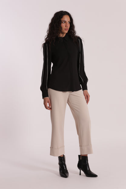 PANTALONE CROPPED CON RISVOLTO IN CREPE
