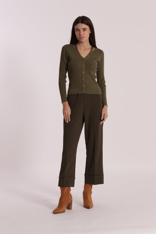 PANTALONE CROPPED CON RISVOLTO IN CREPE