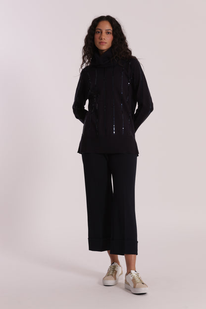 PANTALONE CROPPED CON RISVOLTO IN CREPE