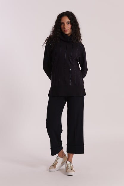 PANTALONE CROPPED CON RISVOLTO IN CREPE