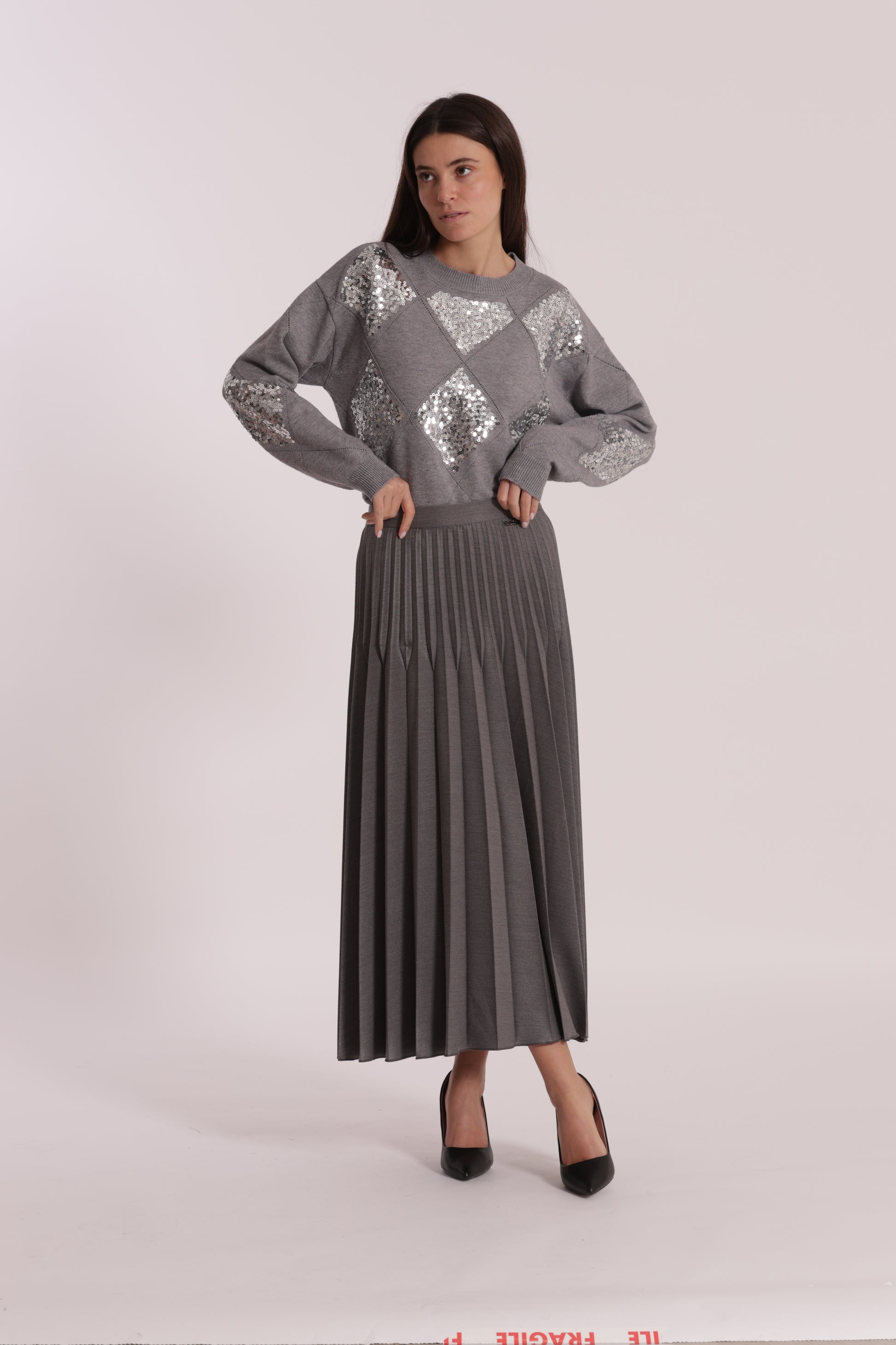 GONNA LONGUETTE IN POLYVISCOSA PLISSE