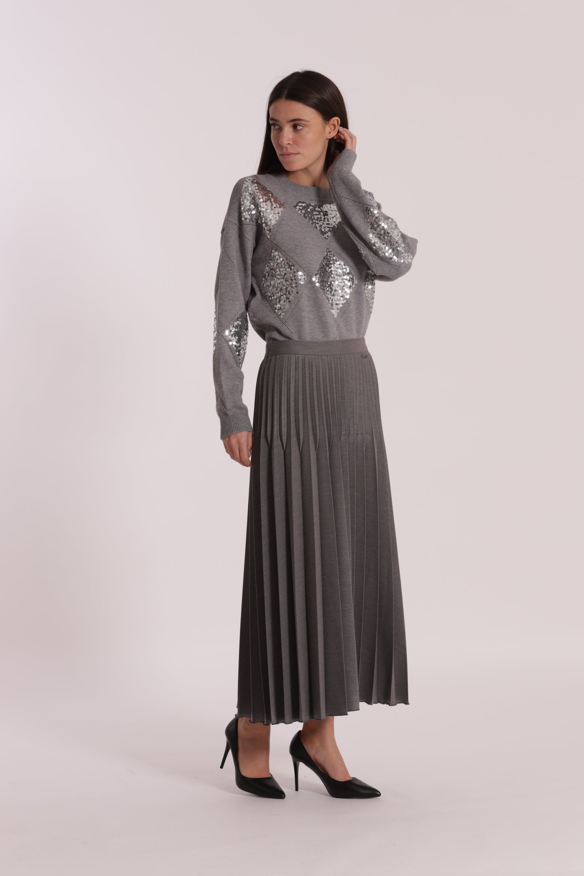 GONNA LONGUETTE IN POLYVISCOSA PLISSE