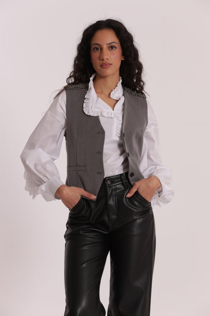 GILET CON PASSAMANERIA RICAMATA