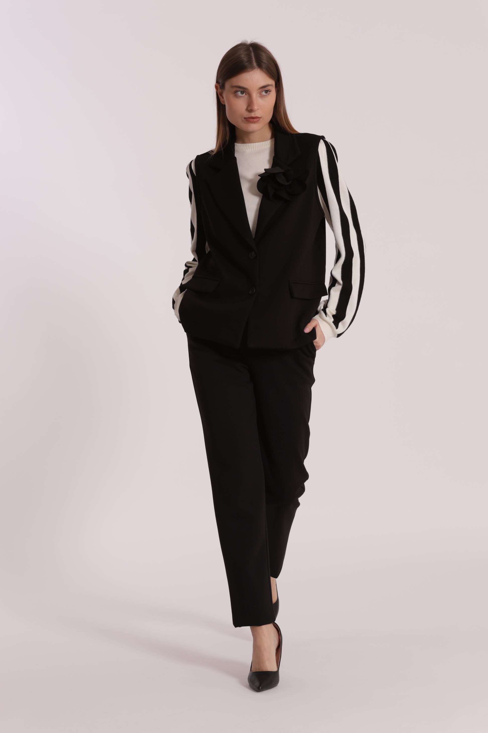 GILET OVER IN NEOPRENE CON FIORE
