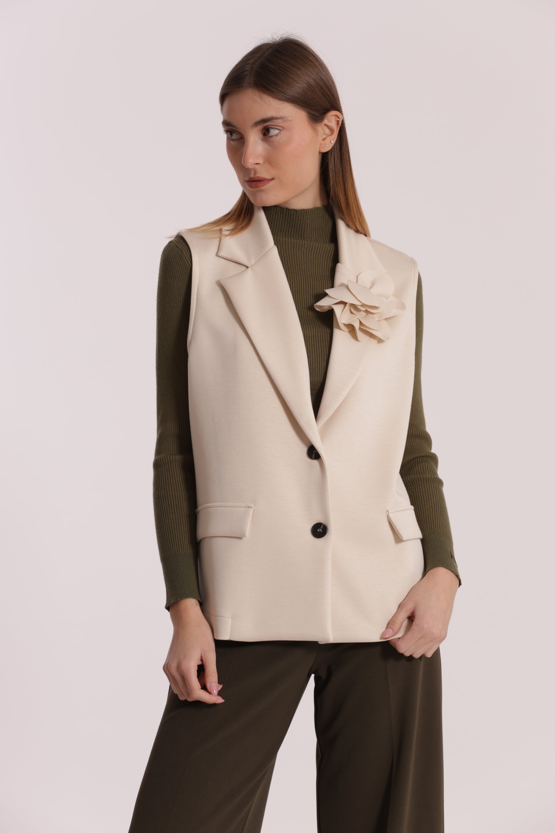 GILET OVER IN NEOPRENE CON FIORE