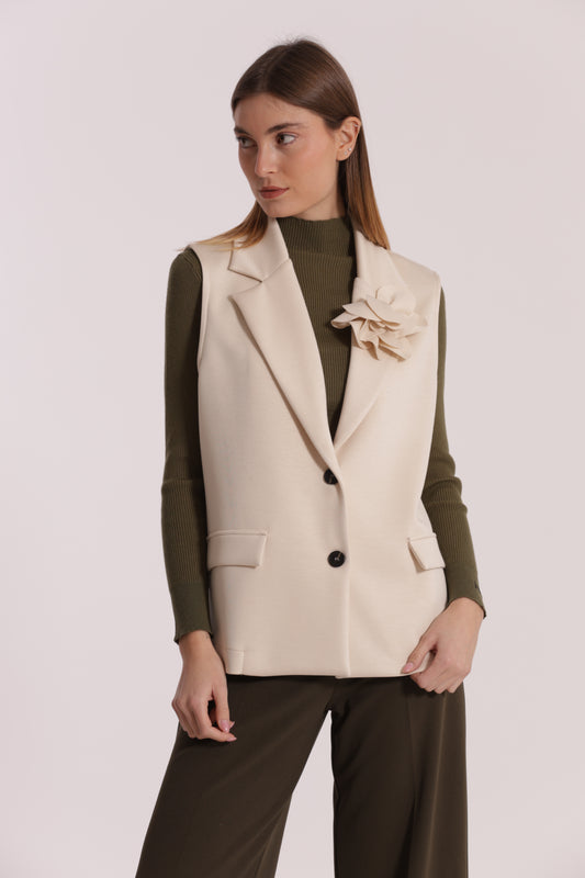 GILET OVER IN NEOPRENE CON FIORE