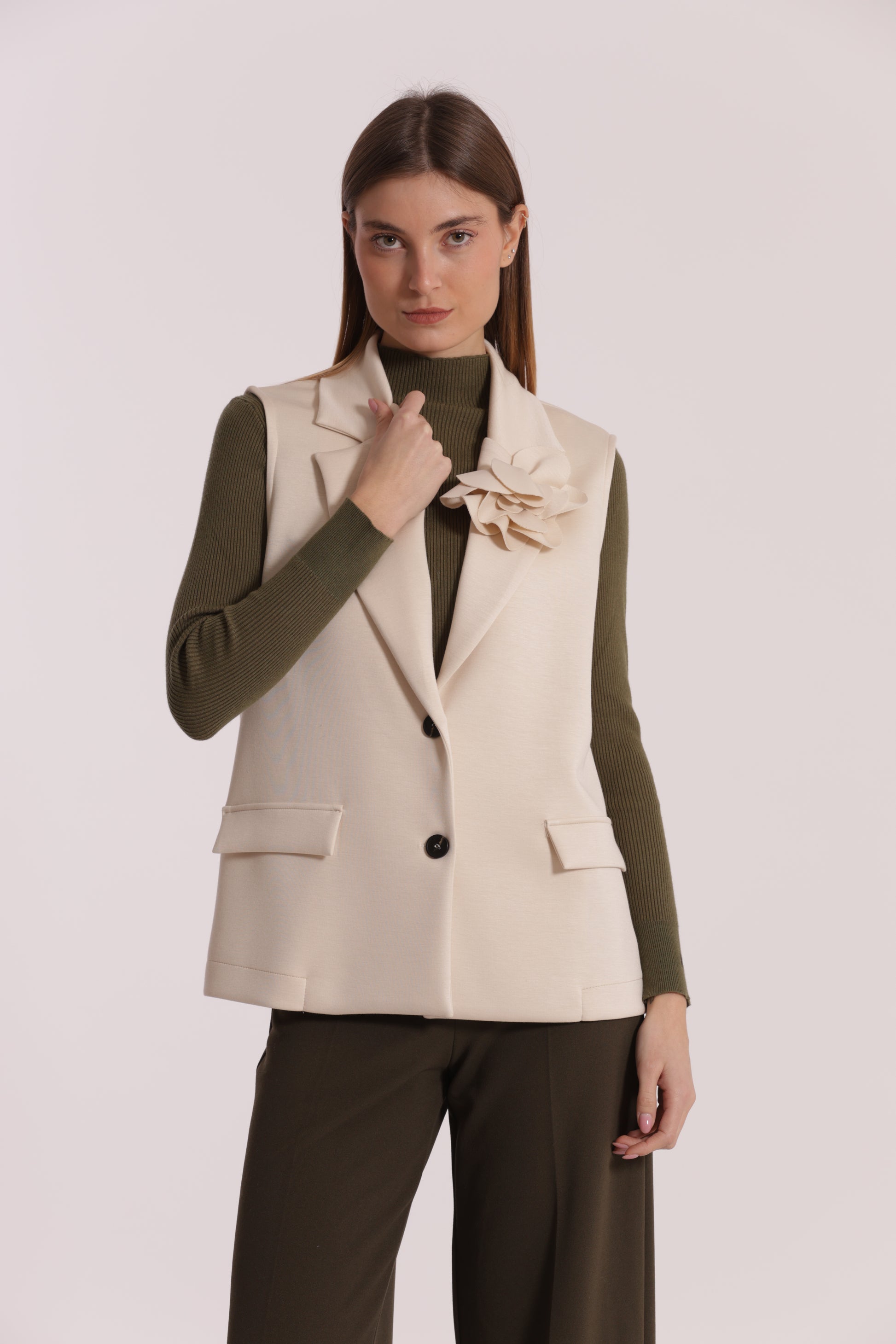 GILET OVER IN NEOPRENE CON FIORE