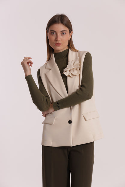 GILET OVER IN NEOPRENE CON FIORE