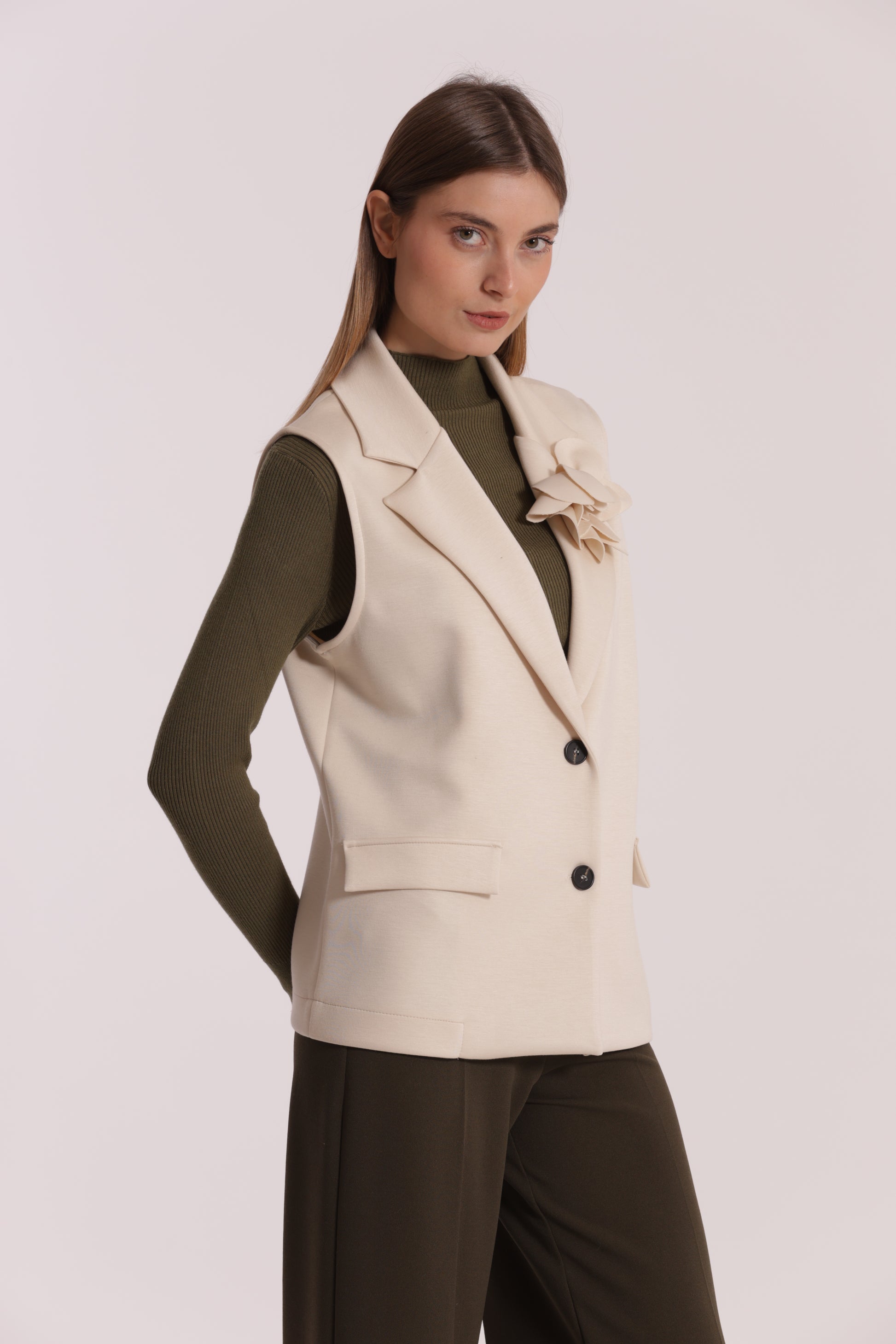 GILET OVER IN NEOPRENE CON FIORE