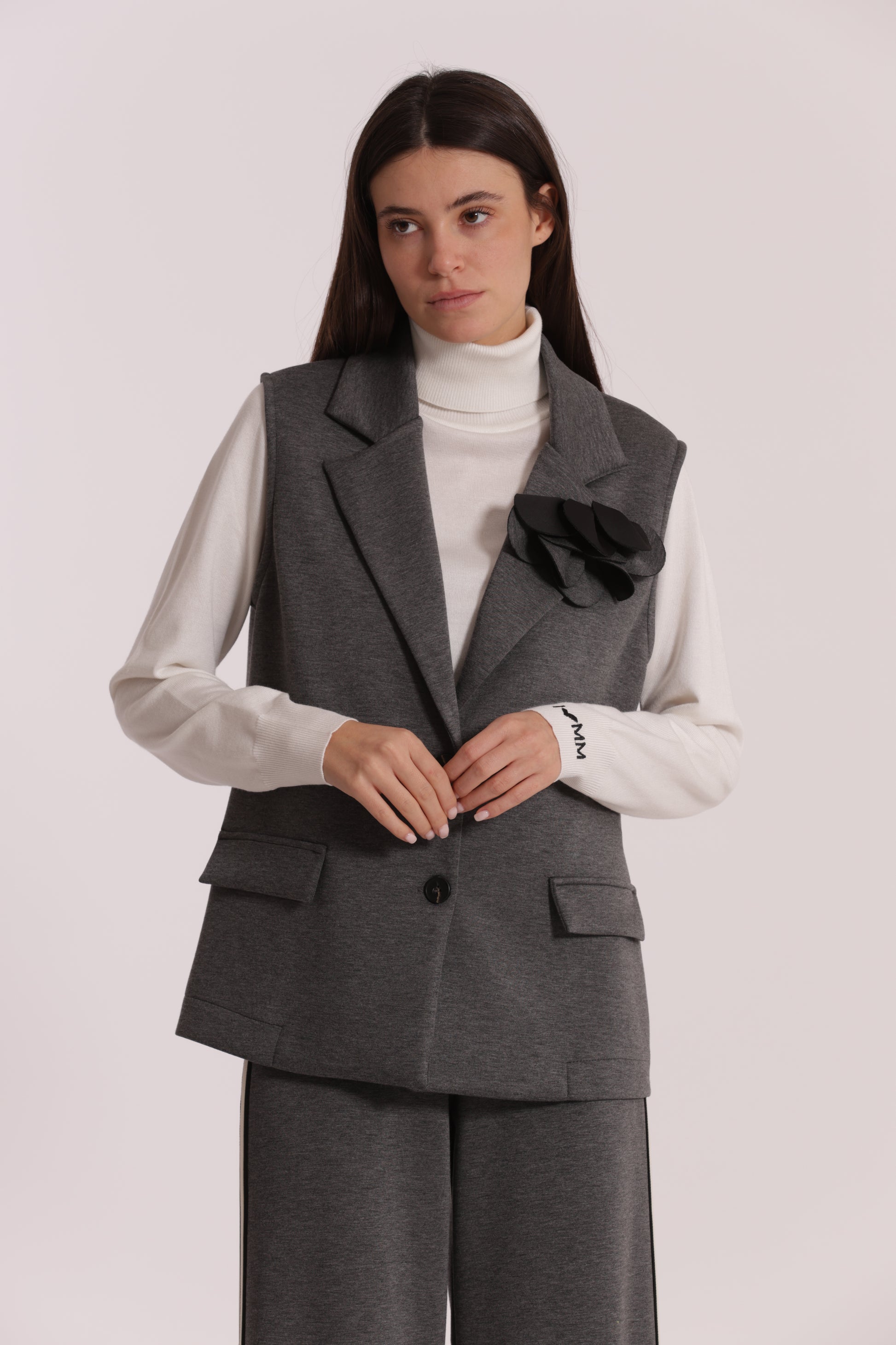 GILET OVER IN NEOPRENE CON FIORE