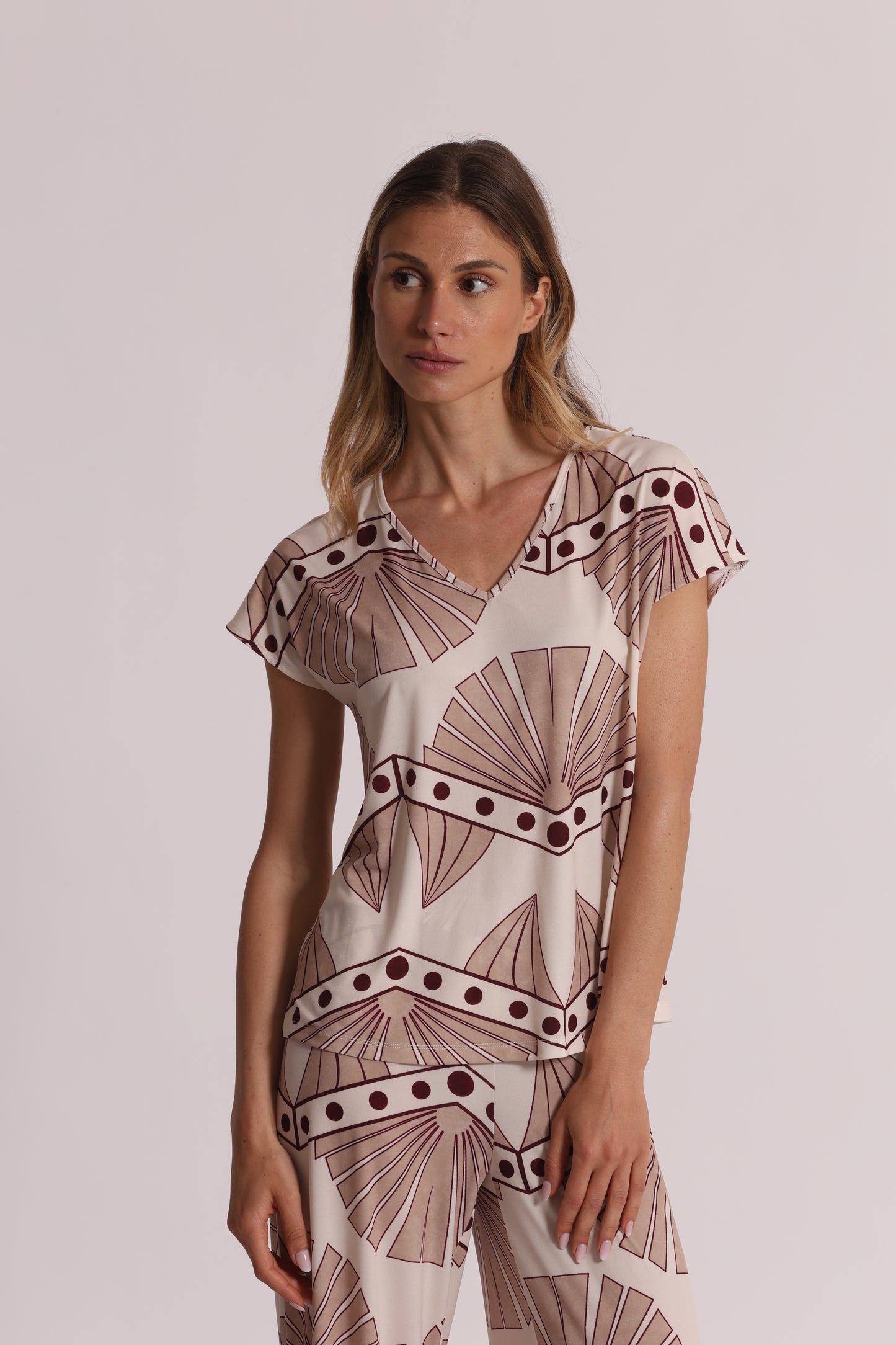 BLUSA A MANICHE CORTE IN ITY IN FANTASIA