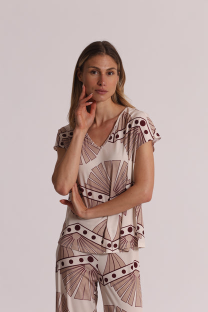 BLUSA A MANICHE CORTE IN ITY IN FANTASIA