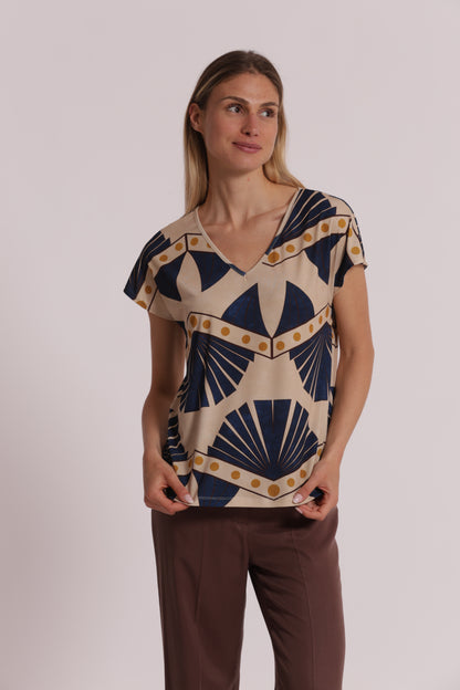 BLUSA A MANICHE CORTE IN ITY IN FANTASIA