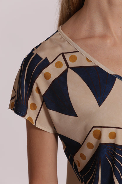 BLUSA A MANICHE CORTE IN ITY IN FANTASIA