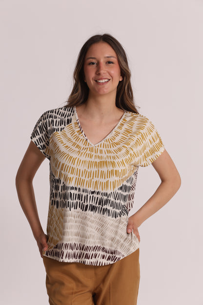 BLUSA A MANICHE CORTE IN ITY IN FANTASIA