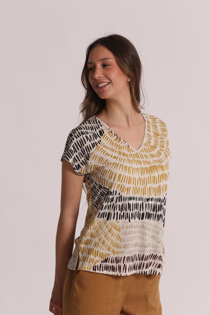 BLUSA A MANICHE CORTE IN ITY IN FANTASIA